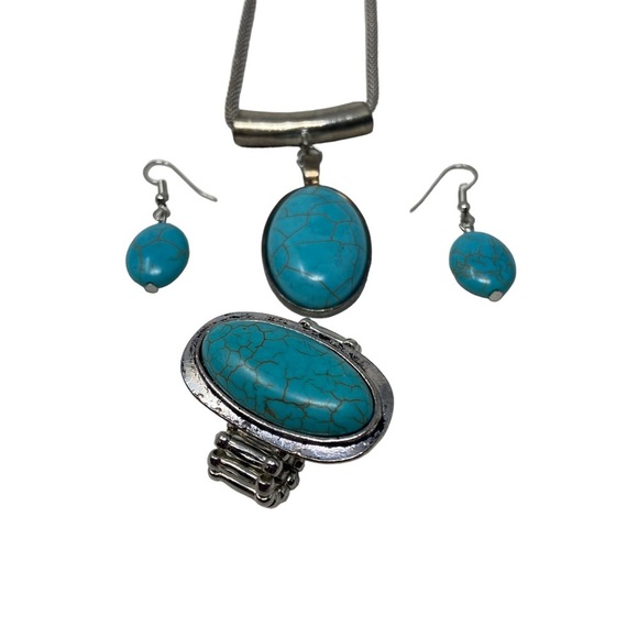 Turquoise Necklace, Ring, and Earrings Set - Picture 1 of 8
